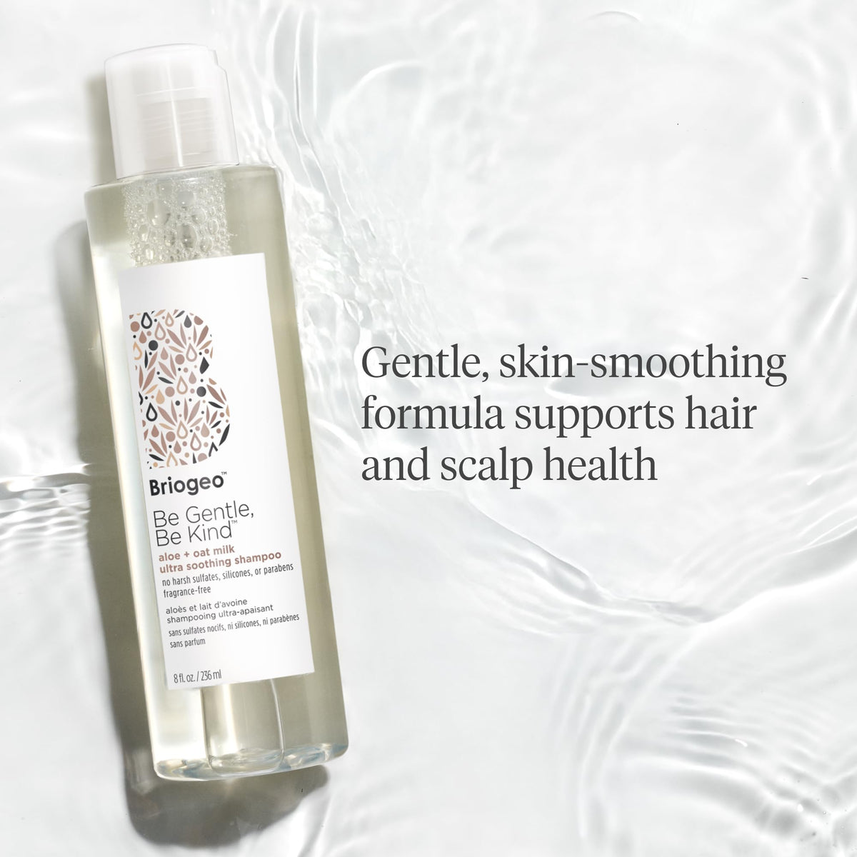 Briogeo aloe leaves near bottle highlighting soothing hydration