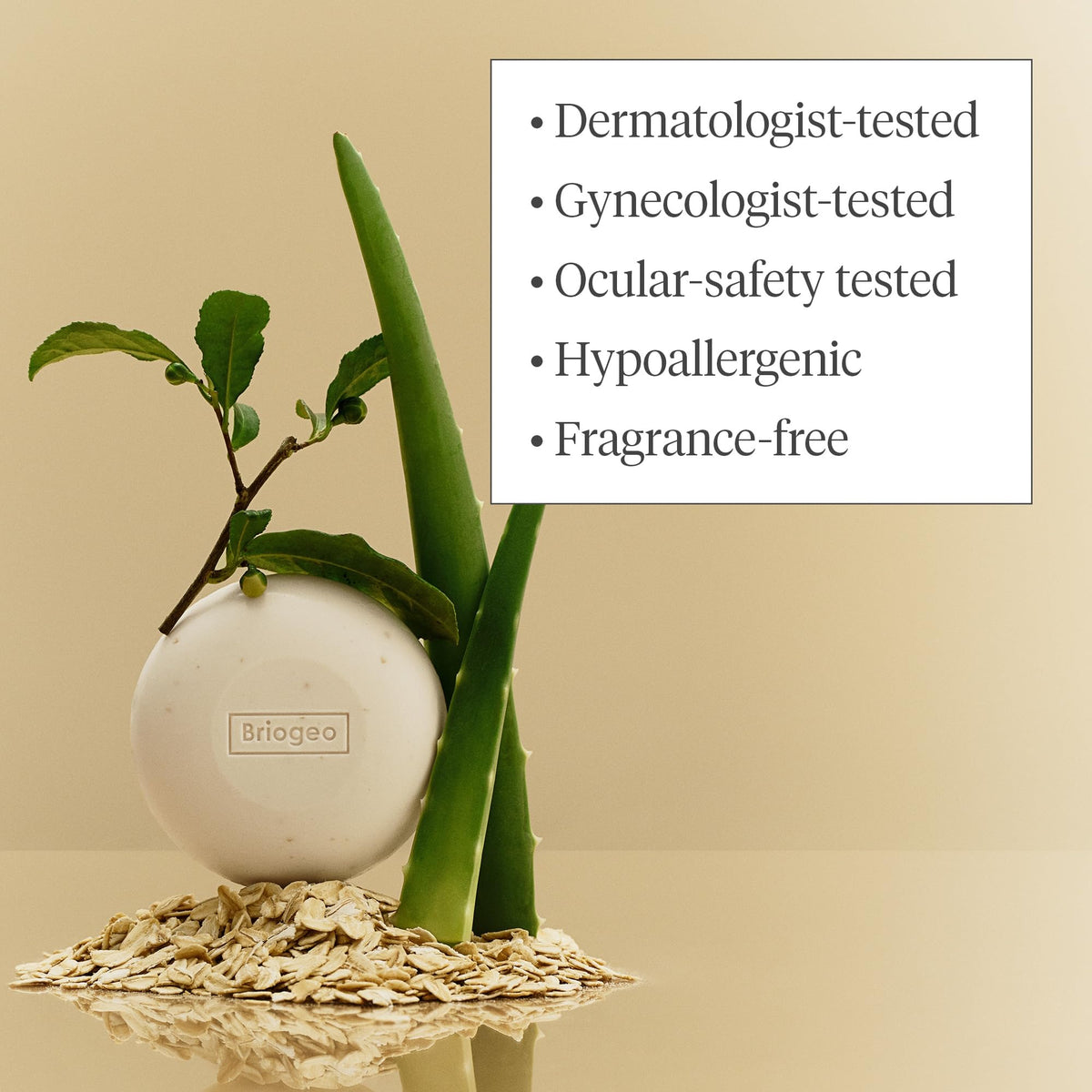Briogeo aloe and oat ingredients arranged to show calming and moisturizing properties