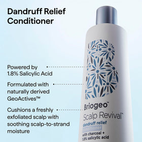 Dosed pump of Briogeo conditioner demonstrating recommended amount and control
