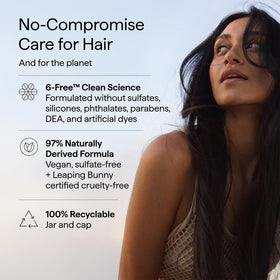 Briogeo recyclable tub detail emphasizing eco-friendly packaging benefit