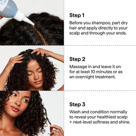 Application demo on scalp demonstrating targeted pre-wash massage for soothing relief