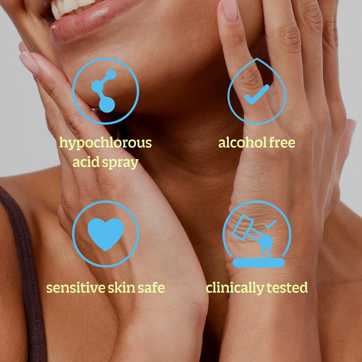 BRIOTECH Renew droplet texture on skin highlighting clear HOCl formula soothing effect