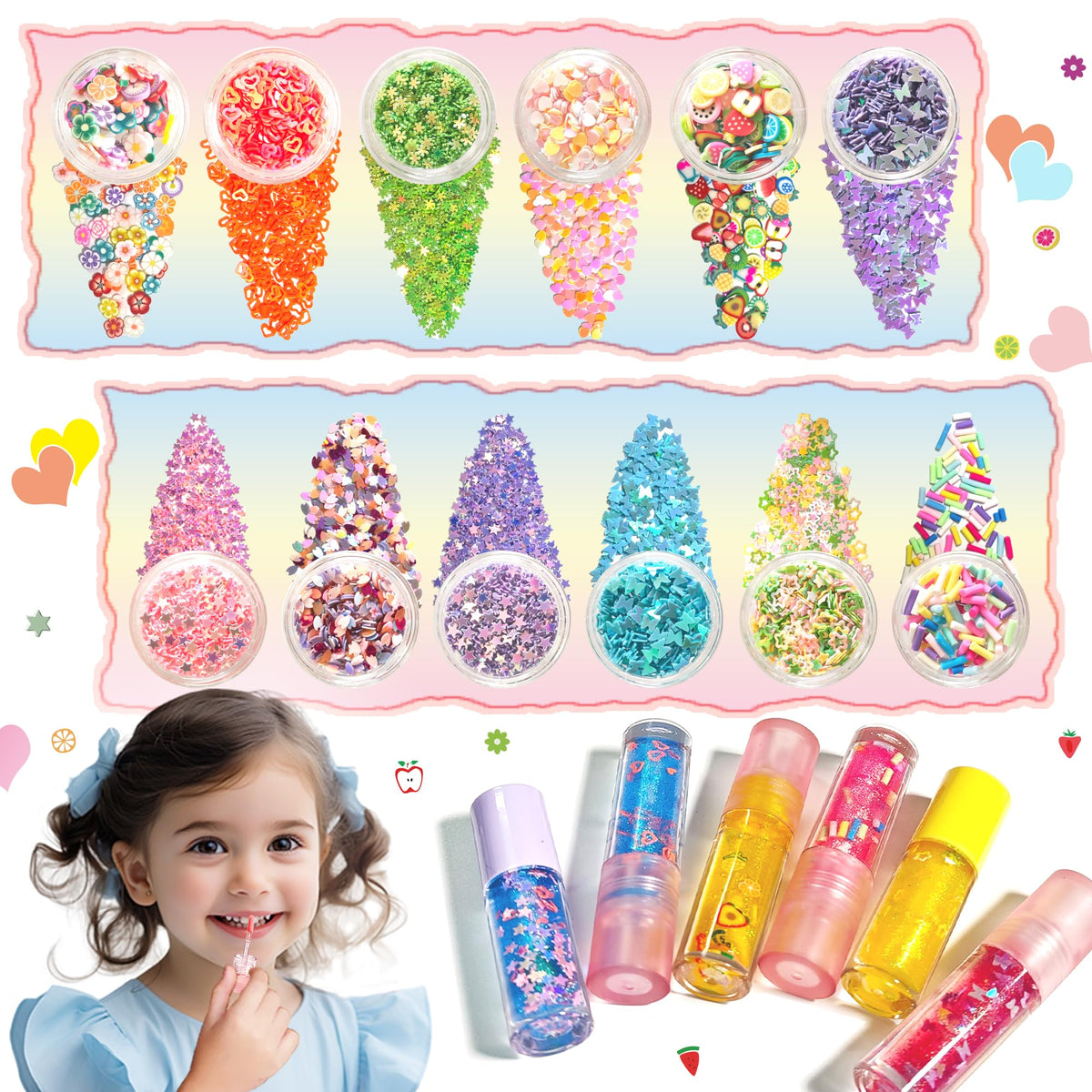 BRIPATI glitter powders and sequins detailed to show sparkle and decorative effects
