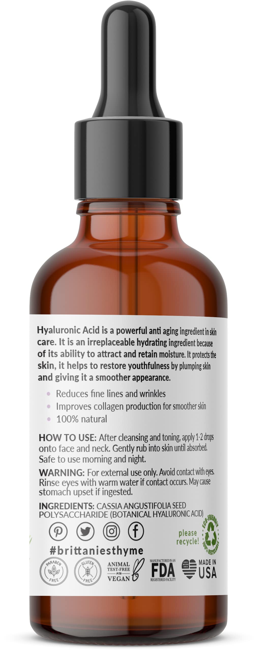 Brittanie's Thyme dropper dispensing clear serum for controlled application benefit