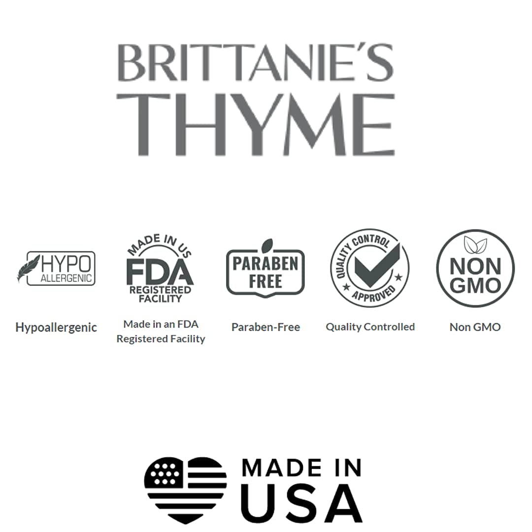 Brittanie's Thyme on bathroom shelf in styled setting for daily routine benefit