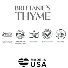 Brittanie's Thyme on bathroom shelf in styled setting for daily routine benefit