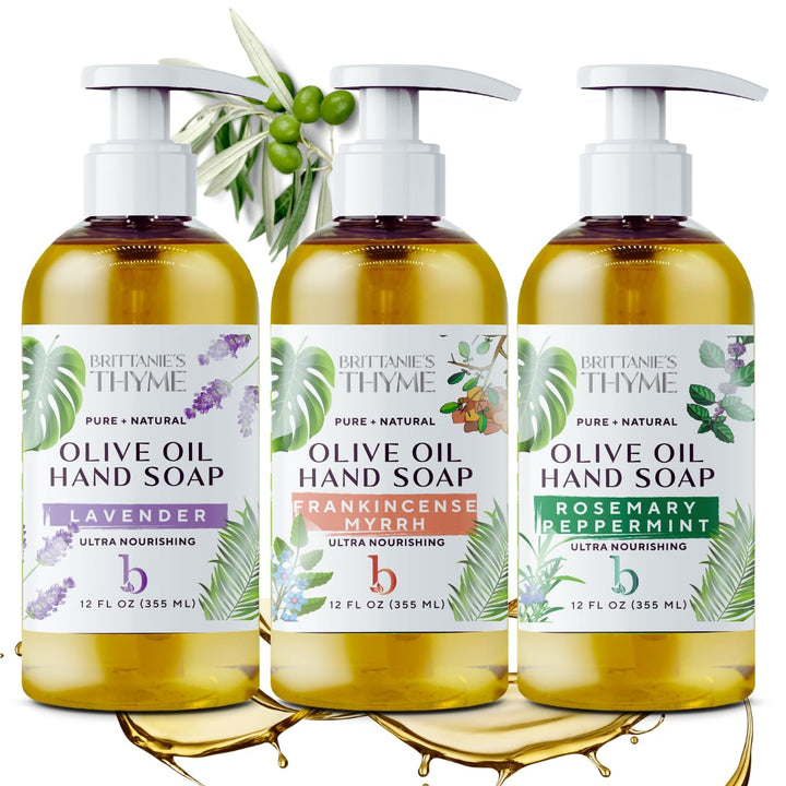 Brittanie's Thyme front packaging three 12 oz bottles showing product and scent benefits
