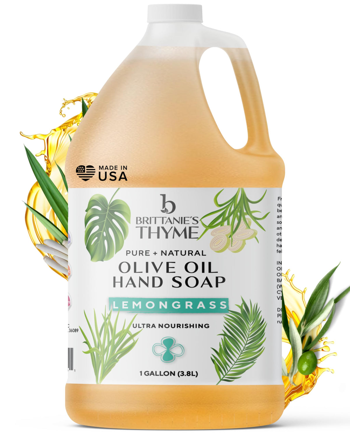 Brittanie's gallon front label showing lemongrass scent and concentrated benefit