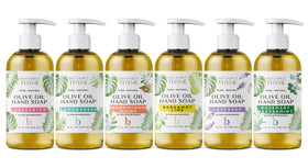 Brittanie's Thyme label close-up listing olive oil, coconut oil and essential oils benefits