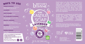 Brittanie's Thyme pouring lavender Castile soap into a dispenser for easy refill