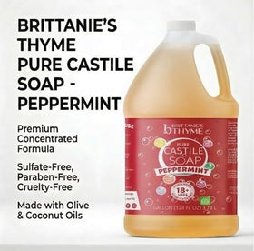 Brittanie's Thyme label close-up listing organic oils and simple ingredients for trust