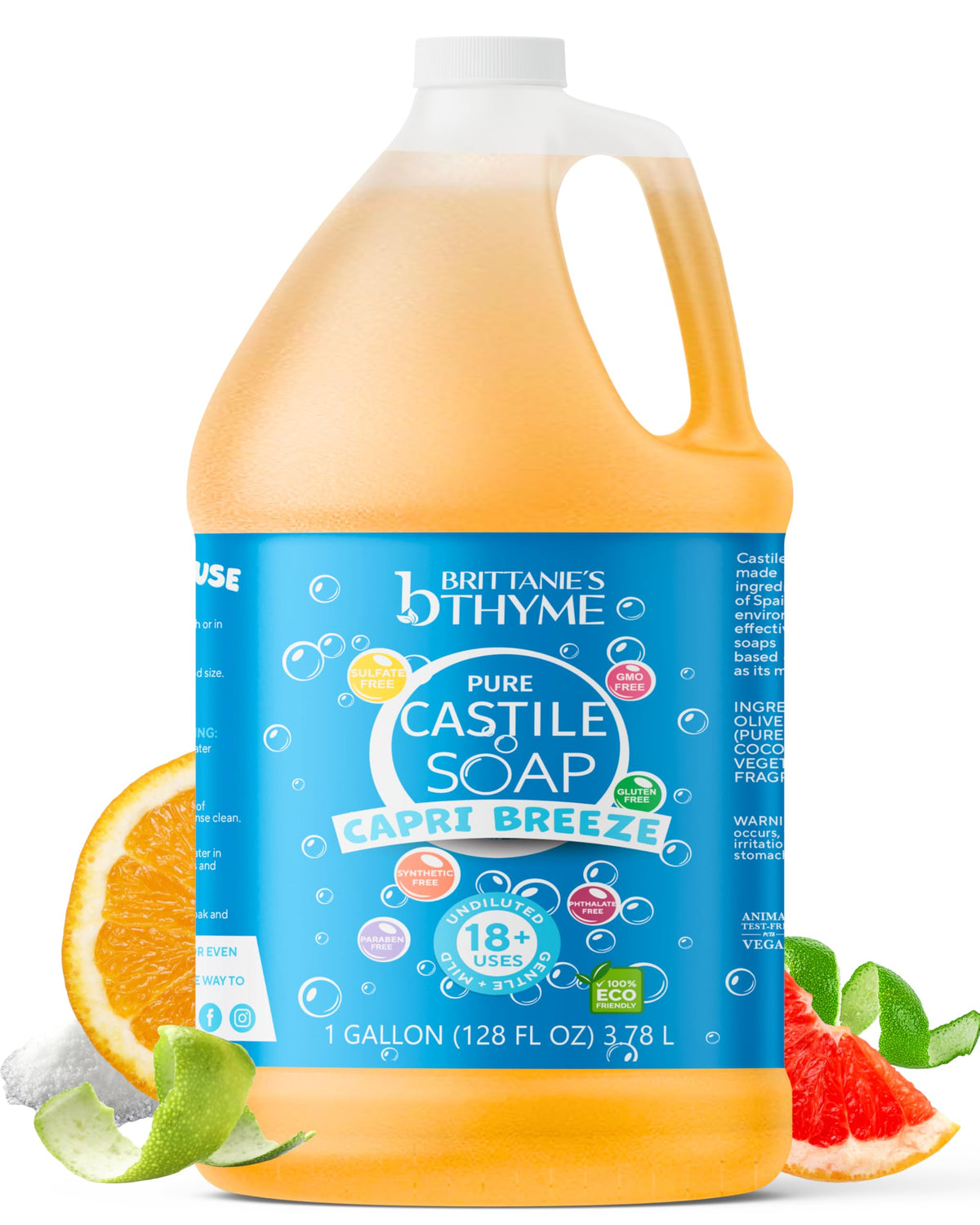 Brittanie's Thyme front packaging showing bottle and Capri Breeze scent benefits