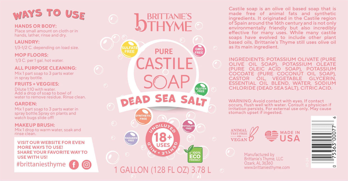 Brittanie's Thyme ingredients display with Dead Sea salt and olive oil for nutrients