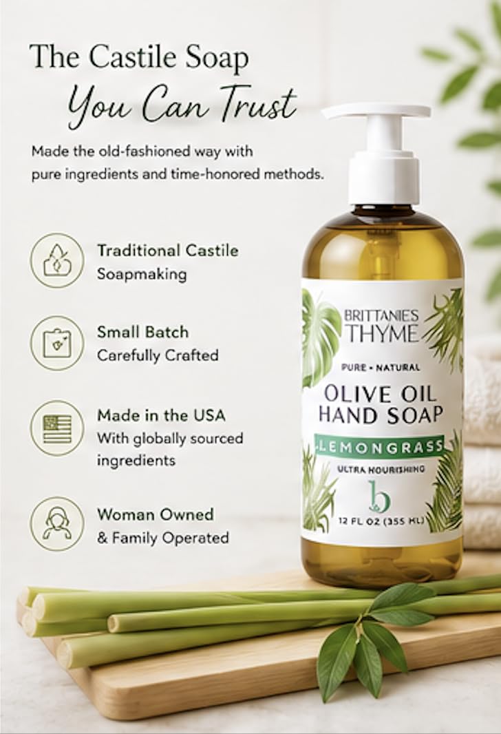 Brittanie's Thyme olive and coconut oils arranged to show natural ingredient benefits