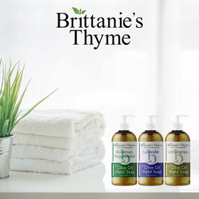 Brittanie's Thyme label closeup displaying ingredients and natural oil benefits