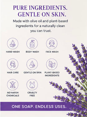 Brittanie's Thyme foaming handwash on palm displaying gentle cleanse