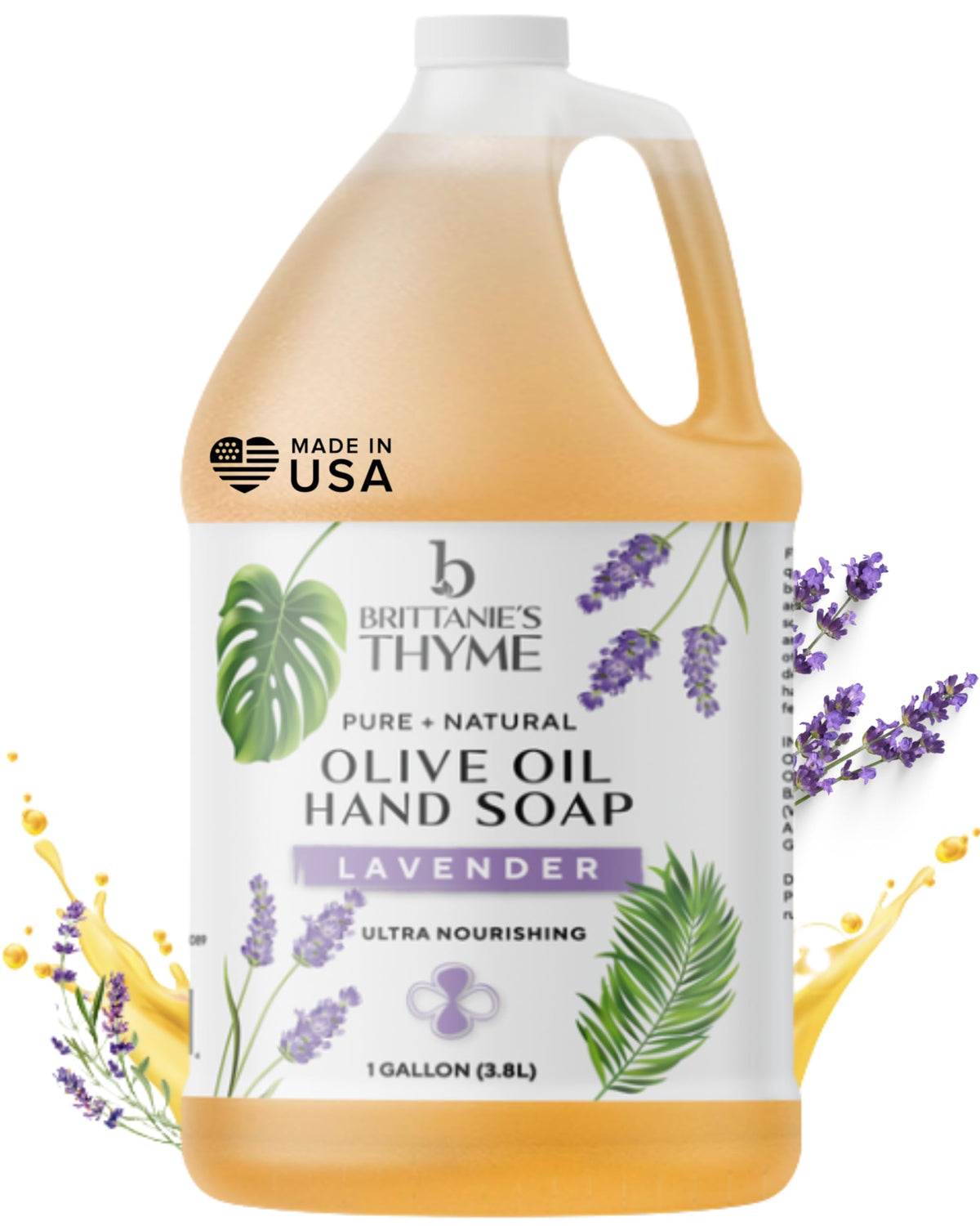 Brittanie's Thyme gallon front label showing product name and lavender benefit