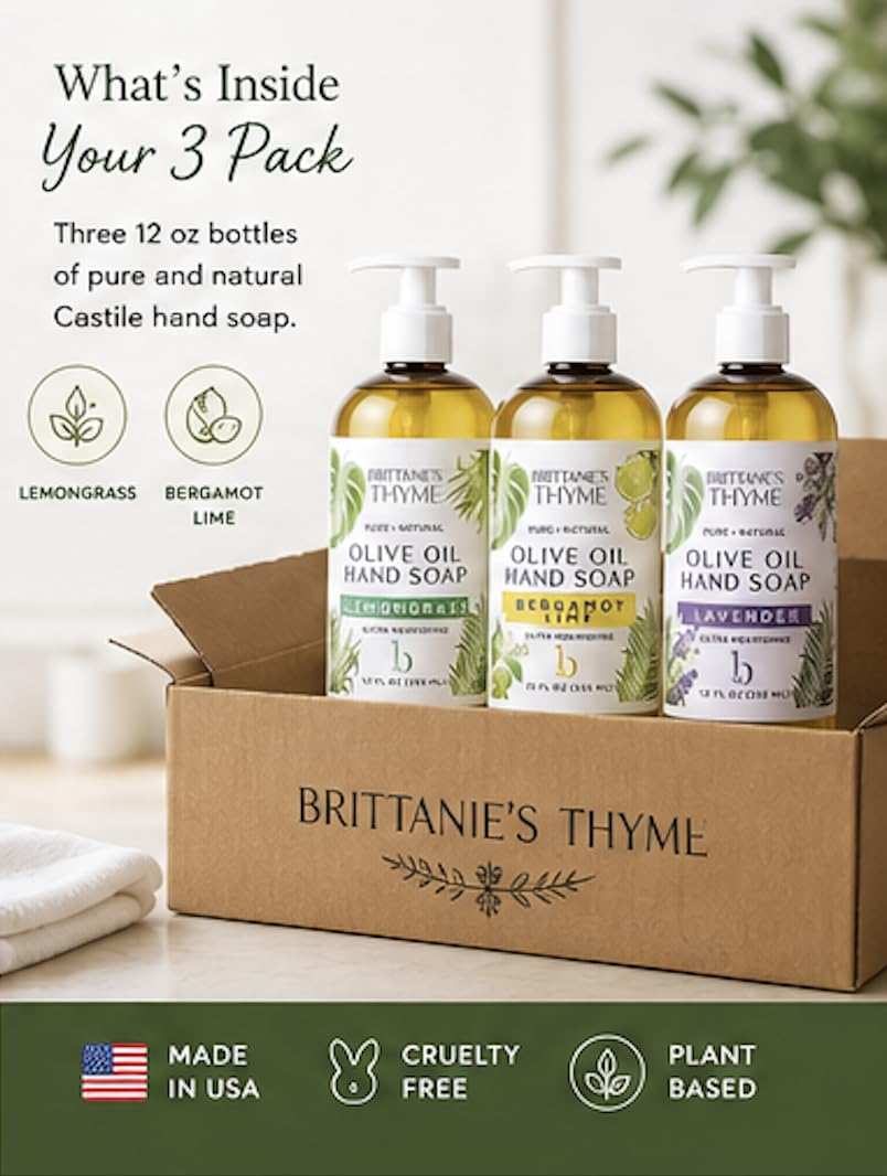 Brittanie's Thyme trio staged on bathroom vanity for a calming everyday routine