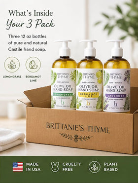 Brittanie's Thyme trio staged on bathroom vanity for a calming everyday routine
