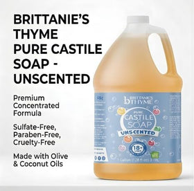 Brittanie's Thyme pouring close-up with foam illustrating gentle cleansing