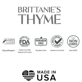 Brittanie's Thyme bottles held to show scale and long-lasting 64oz total value