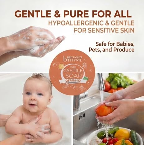brittanie's thyme soap lather on hands demonstrating gentle cleansing