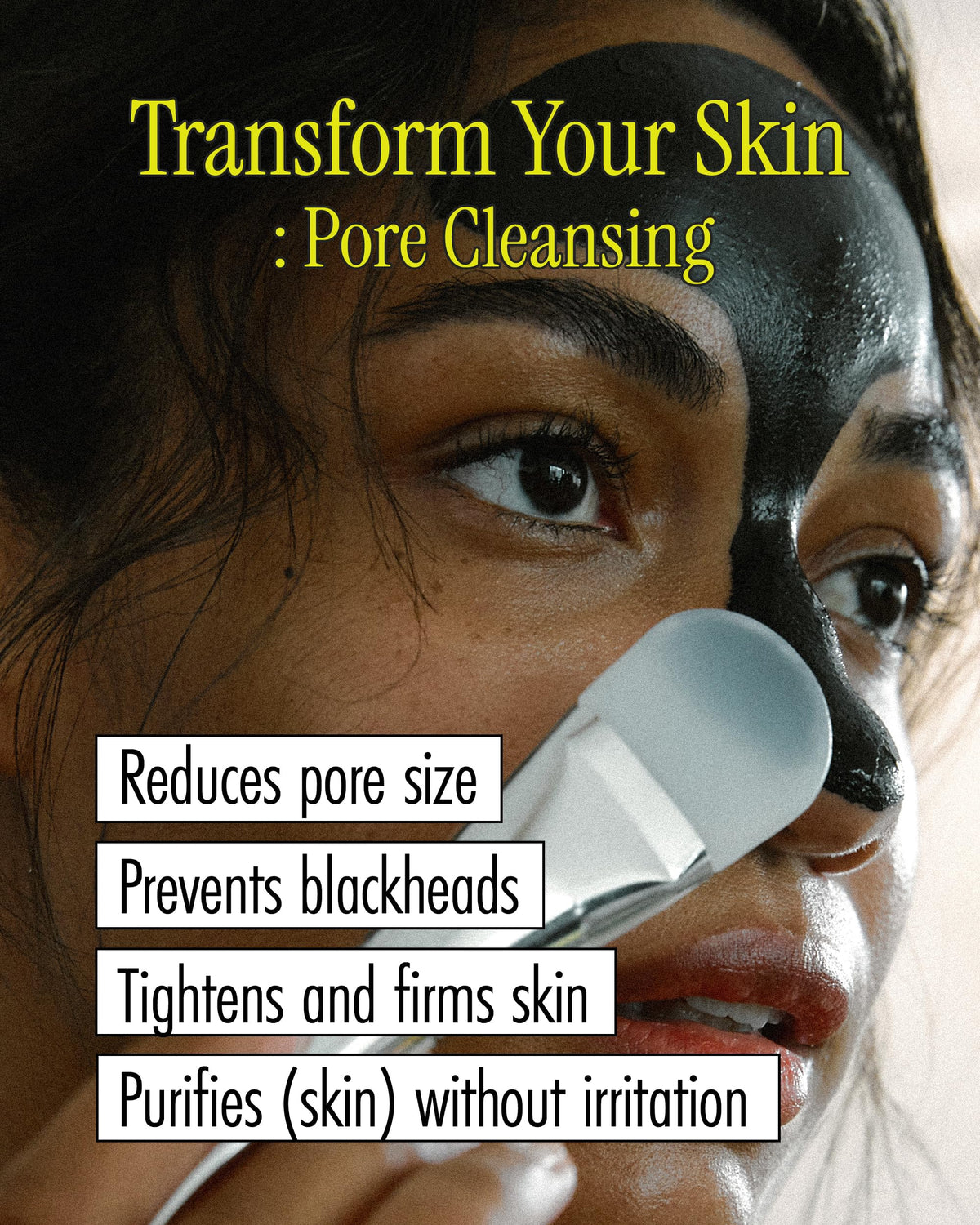 BRMUD after rinse skin close-up showing refined pores and calming effect benefit