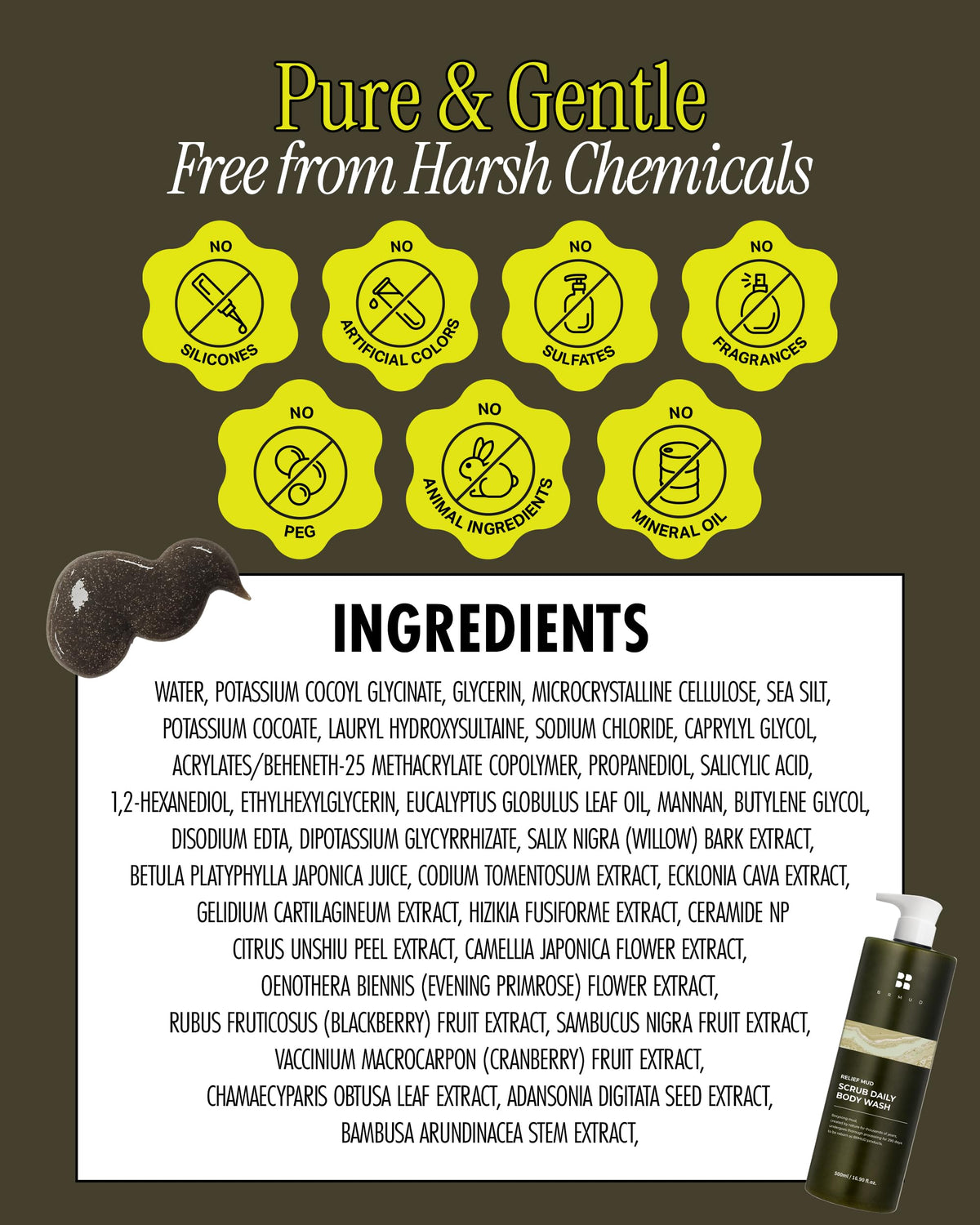 BRMUD back label detail showing ingredient list and usage directions