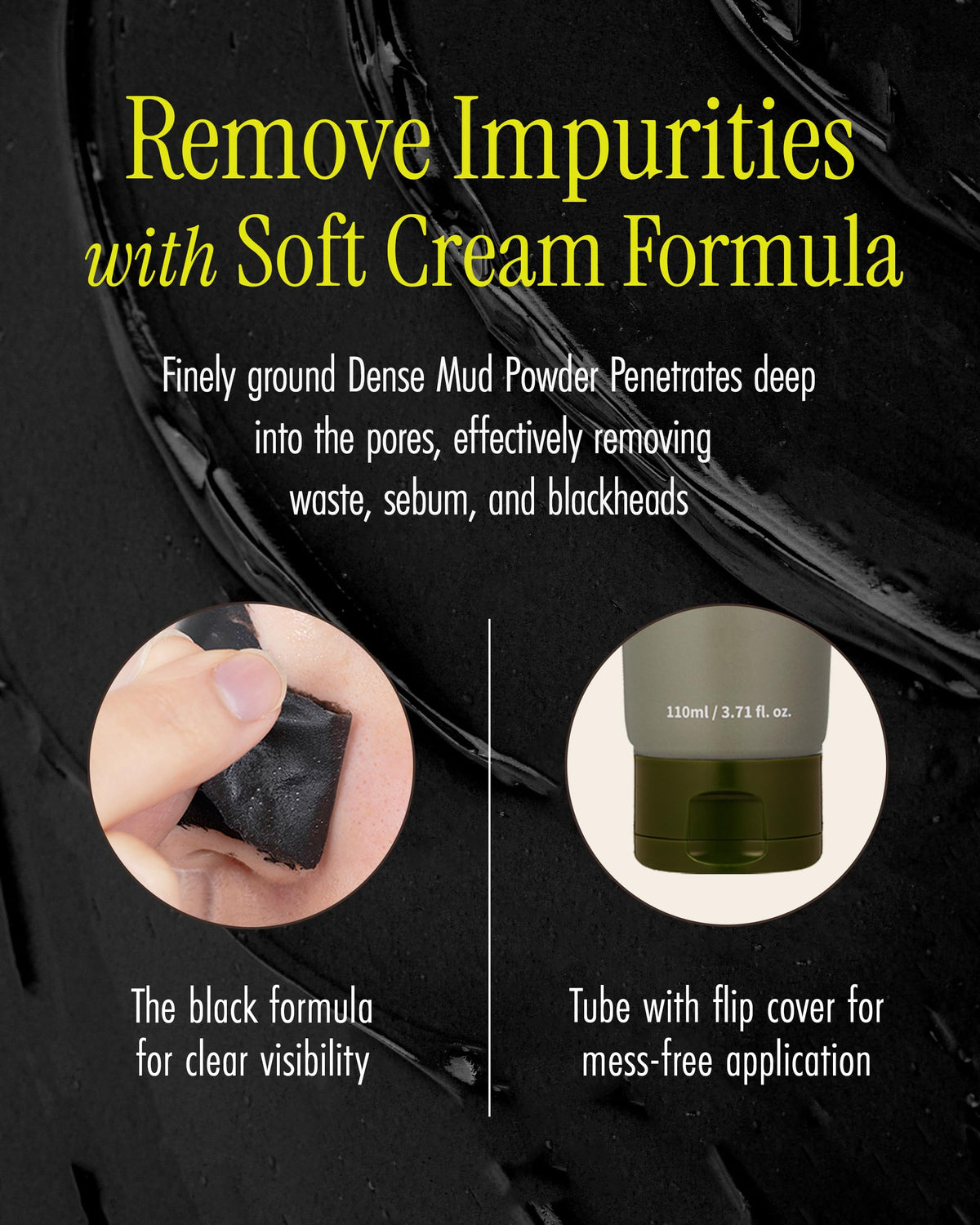 BRMUD peeling off mask from cheek illustrating impurity removal and smoother skin benefit