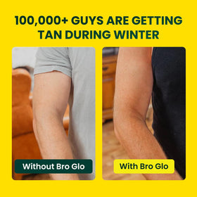 bro glo application mitt on forearm showing streak-free blending advantage