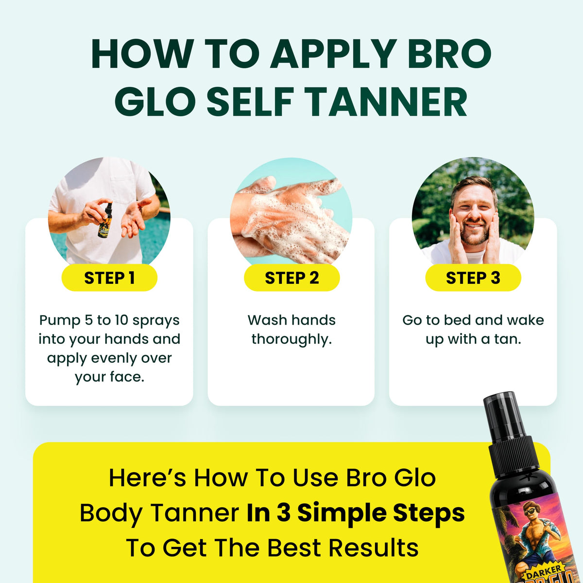 bro glo application in hand demonstrating quick-drying spray benefit