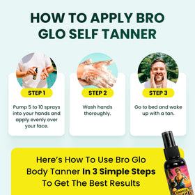 bro glo application in hand demonstrating quick-drying spray benefit