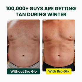 bro glo label and ingredients panel showing water-based, oil-free formulation benefits