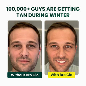 bro glo size scale bottle in hand showing compact, travel-friendly benefit