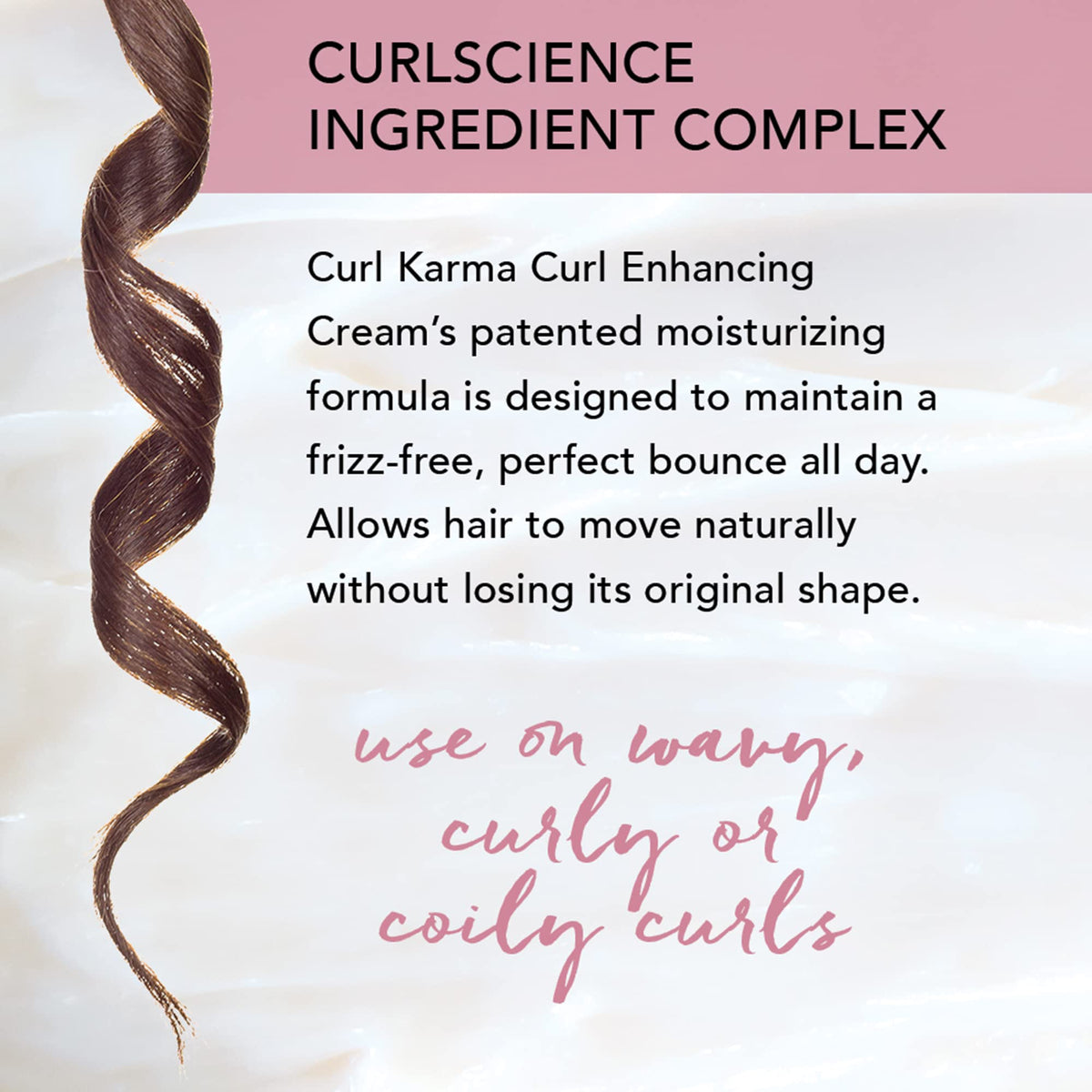 Brocato Curl Karma size and ingredients label illustrating product details and conditioning benefit