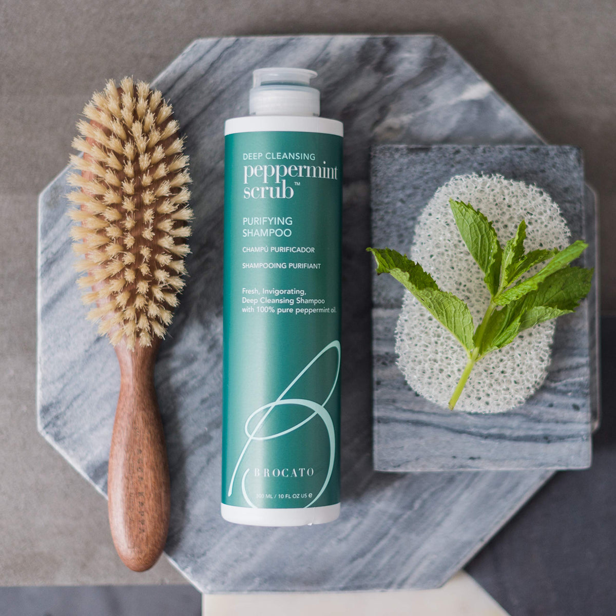 Brocato shampoo in shower demonstrating invigorating application benefit
