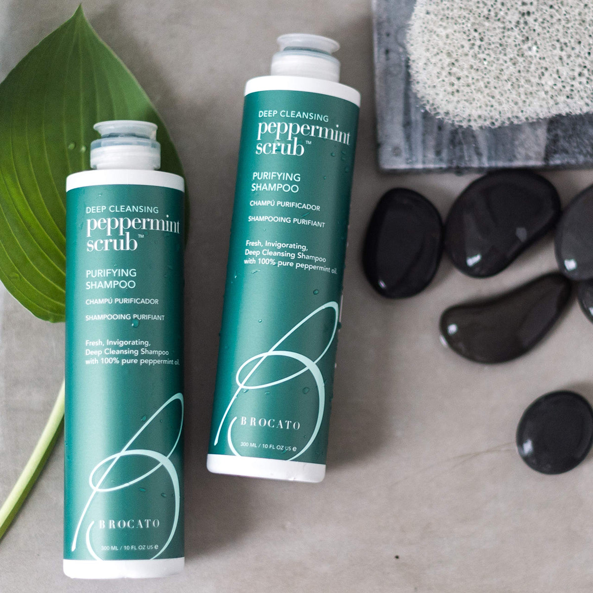 Brocato bottle on bathroom shelf showing stylish, clean-beauty appeal