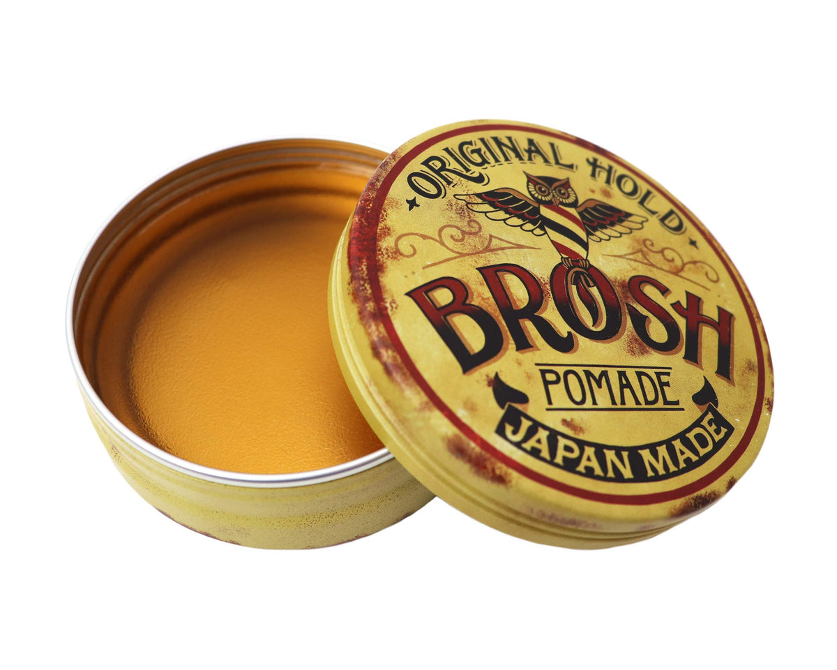 BROSH label close-up highlighting product name and strong-hold features for easy identification