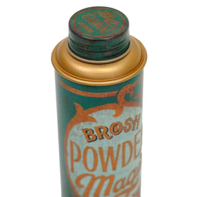 BROSH open tin top view revealing fine powder texture for easy fingertip application
