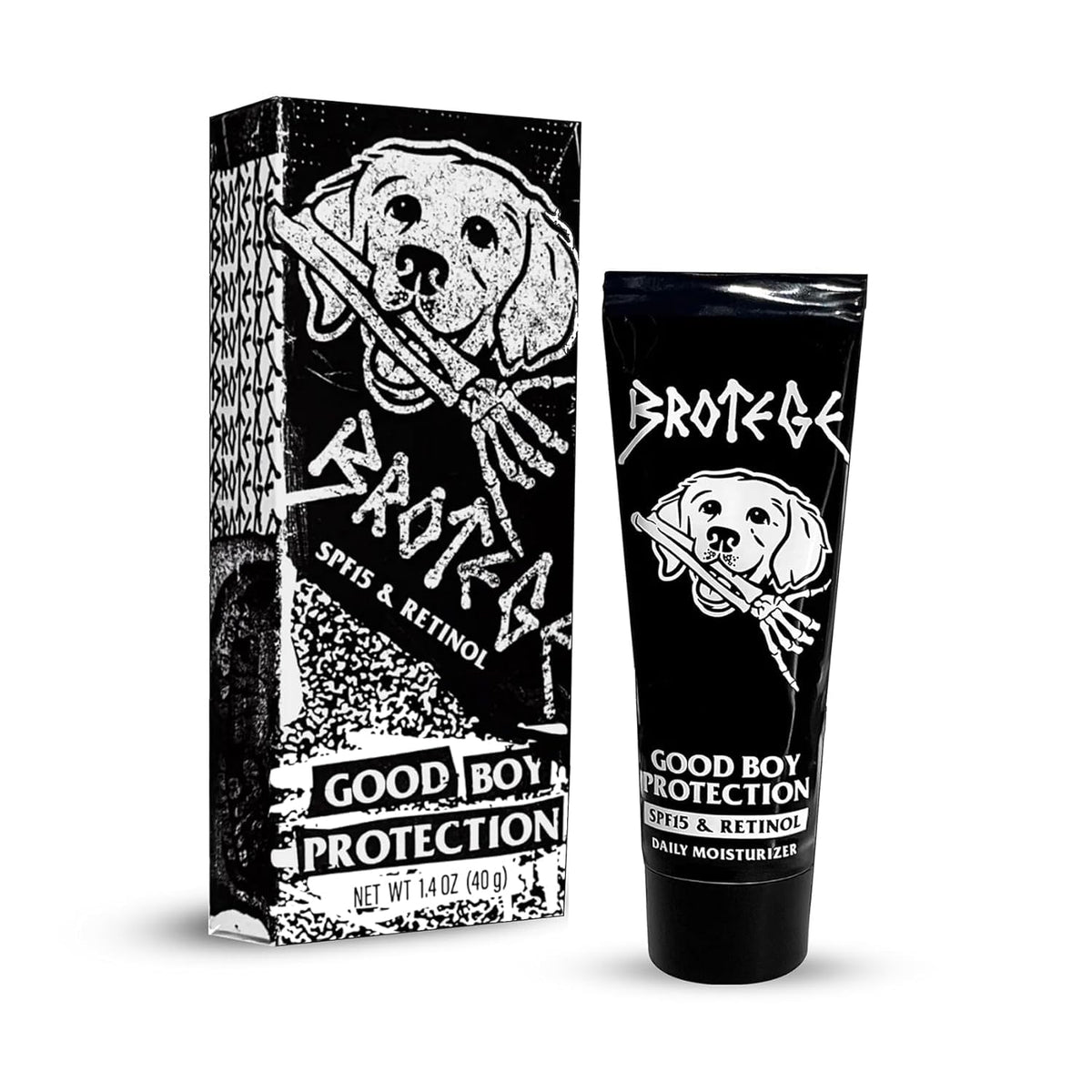 Brotege front packaging showing tube and branding and quick routine benefit