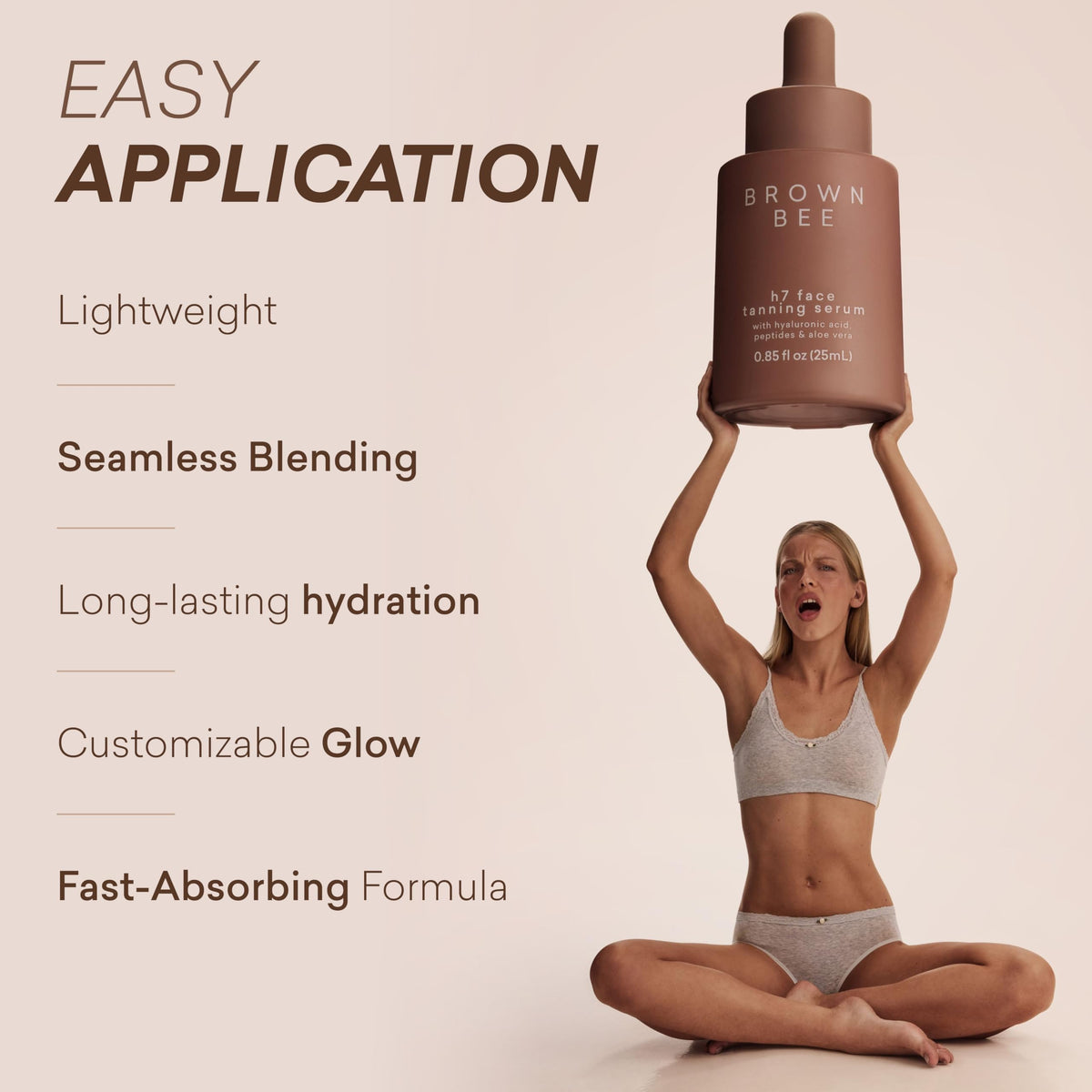 Brown Bee H7 drops mixed into moisturizer showing seamless blend