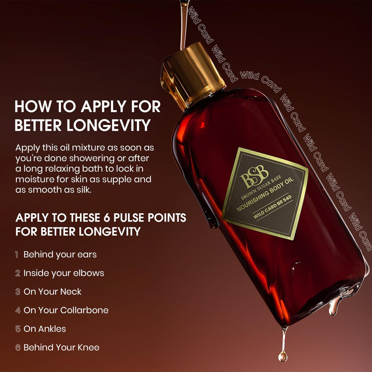 Brown Sugar Babe oil applied to forearm demonstrating silky absorption and hydration benefit