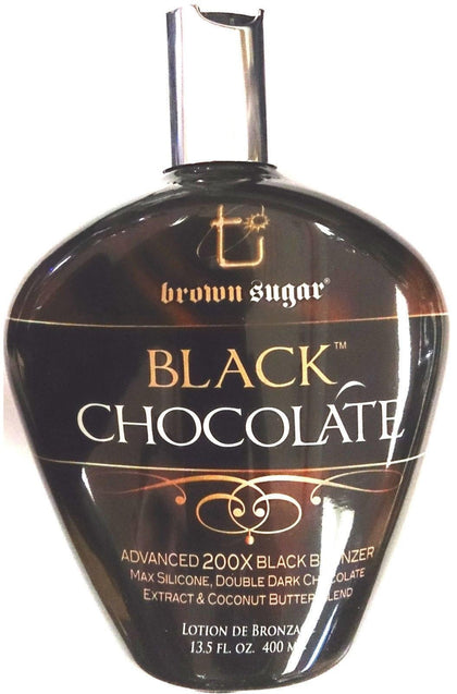 Brown Sugar Black Chocolate front bottle showing label and 13.5 oz size for rich bronzing