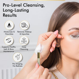 Brows Xpert applying foam to brows in salon for improved tint prep and hygiene