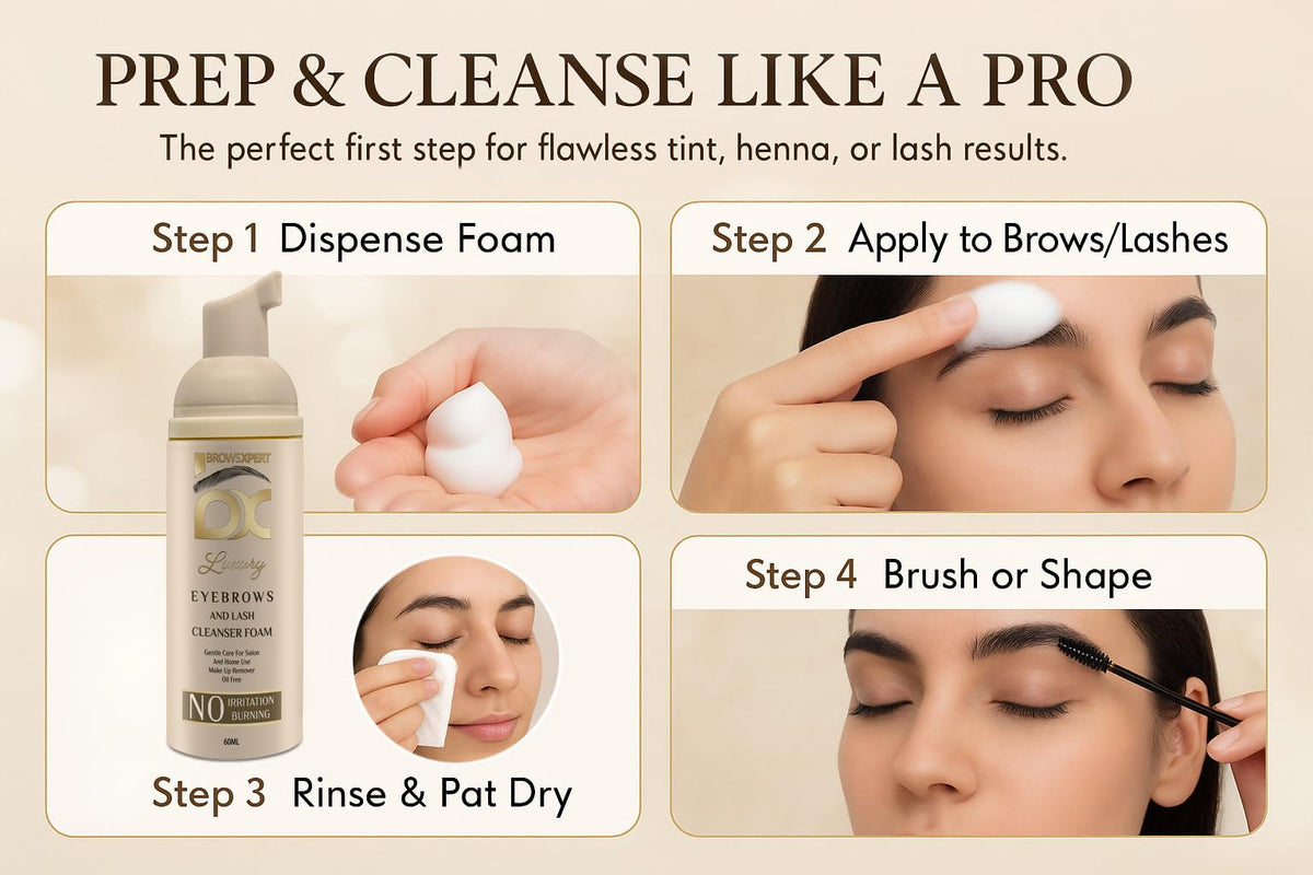 Brows Xpert ingredient and sensitivity icons showcasing sulfate-free skin-friendly formula