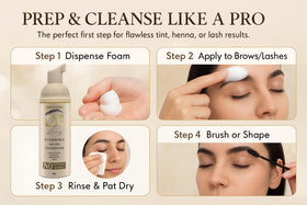 Brows Xpert ingredient and sensitivity icons showcasing sulfate-free skin-friendly formula