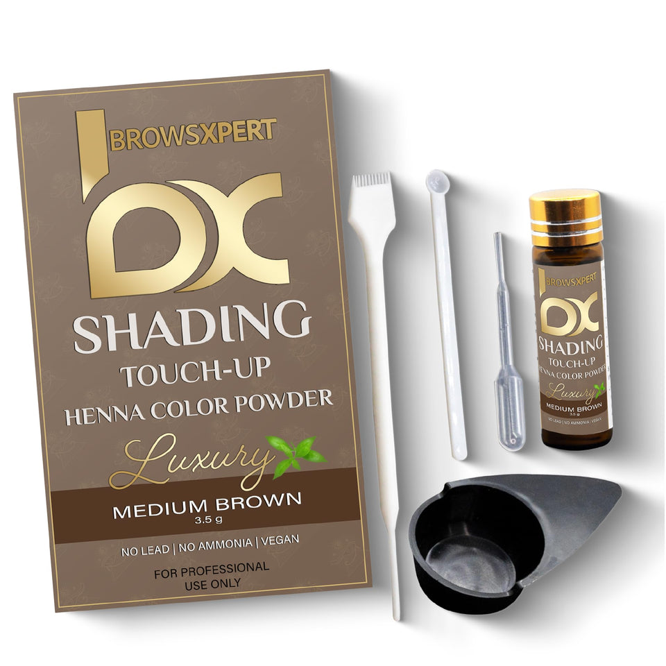 Brows Xpert front packaging showing Medium Natural Brown shade and kit benefits