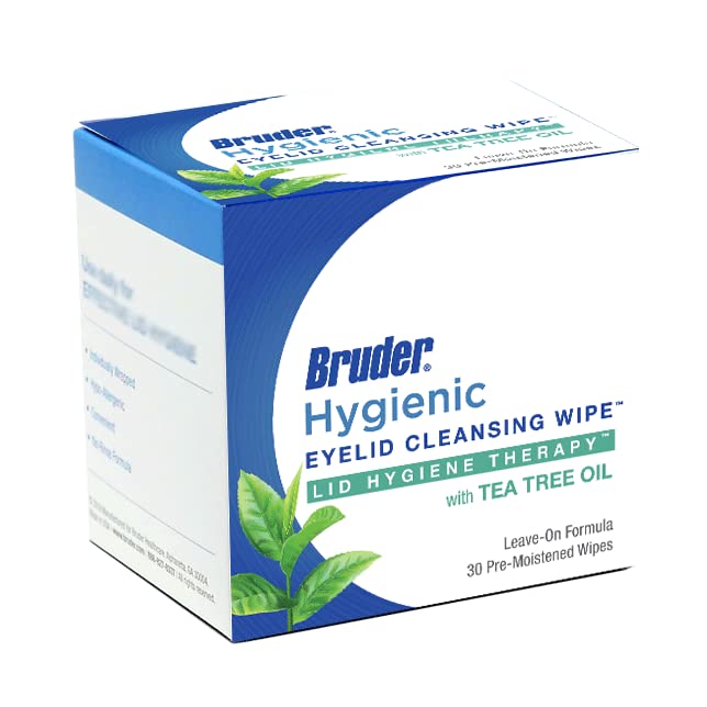 Bruder front packaging of 30 individually wrapped eyelid wipes for convenient hygiene