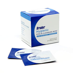 Bruder front packaging showing box of 30 wipes for convenient eyelid care