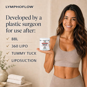 Hands applying Bruizex to abdomen demonstrating gentle post-op massage support